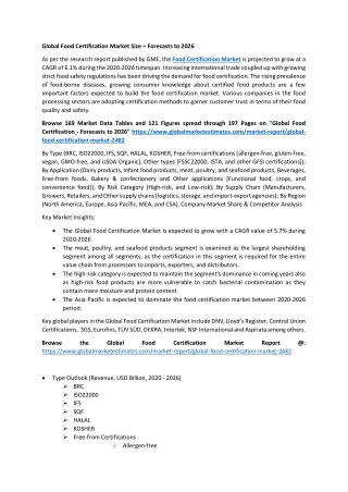 Global Food Certification Market Size, Trends & Analysis - Forecasts to 2026