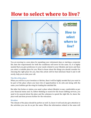 How to select where to live?