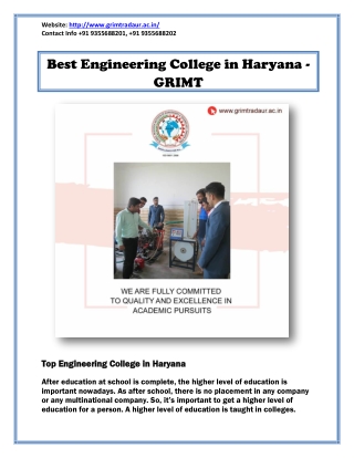 Best Engineering College in Haryana - GRIMT