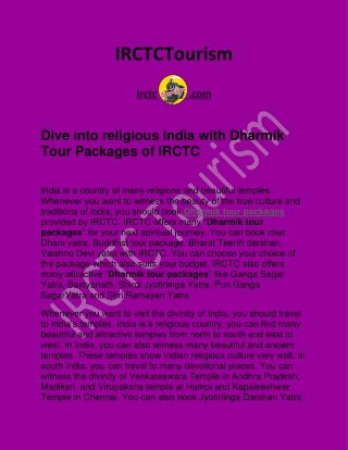 Dive into religious India with Dharmik Tour Packages of IRCTC