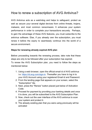 How to Renew a Subscription of AVG Antivirus?
