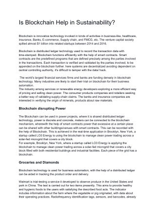 Is Blockchain helps in the Sustainability?