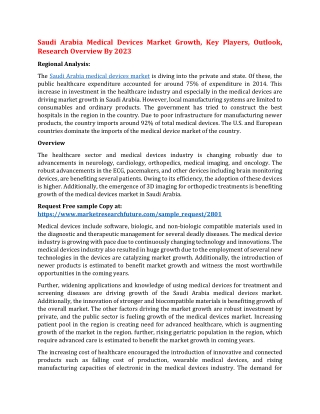 Saudi Arabia Medical Devices Market Growth, Key Players, Outlook, Research Overview By 2023