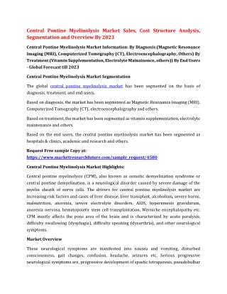 Central Pontine Myelinolysis Market Sales, Cost Structure Analysis, Segmentation and Overview By 2023