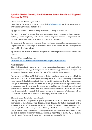Aphakia Market Growth, Size Estimation, Latest Trends and Regional Outlook By 2023