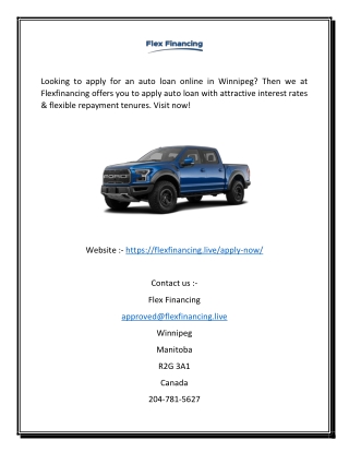 Apply Auto Loan Online in Winnipeg | Flexfinancing.live