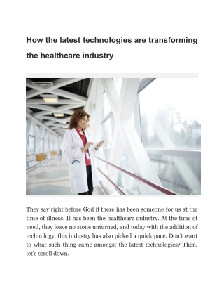 How the latest technologies are transforming the healthcare industry?
