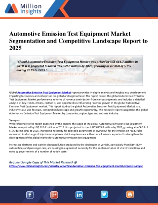 Automotive Emission Test Equipment Market Segmentation and Competitive Landscape Report to 2025