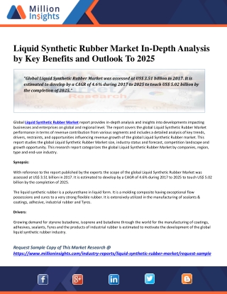 Liquid Synthetic Rubber Market In-Depth Analysis by Key Benefits and Outlook To 2025