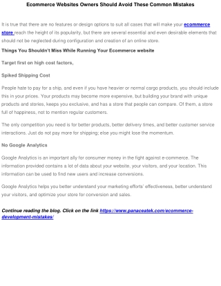 Ecommerce Websites Owners Should Avoid These Common Mistakes