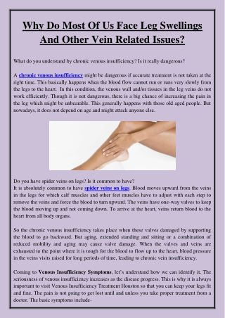 Why Do Most Of Us Face Leg Swellings And Other Vein Related Issues