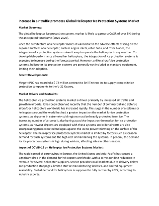 Helicopter Ice Protection Systems Market Size and Growth Forecast Report 2020