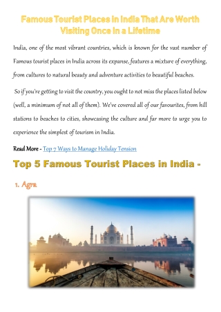 Famous Tourist Places in India That Are Worth Visiting Once In a Lifetime