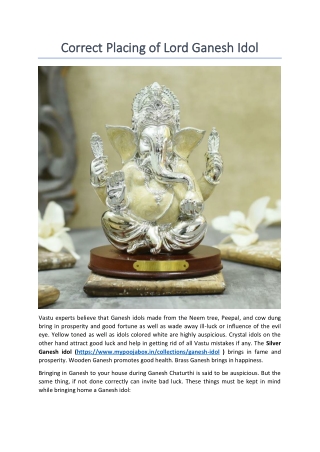 Correct Placing of Lord Ganesh Idol