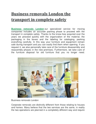Business removals London the transport in complete safety