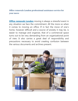 Office removals London professional assistance service for your move