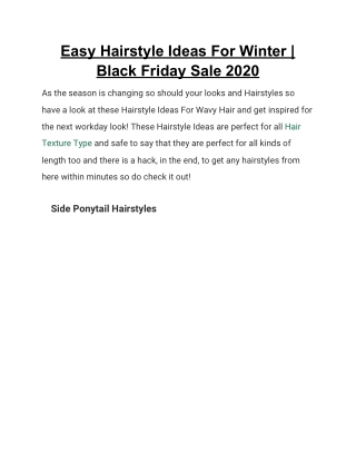 Easy Hairstyle Ideas For Winter | Black Friday Sale 2020