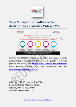 Why Mutual fund software for distributors provides Video KYC?