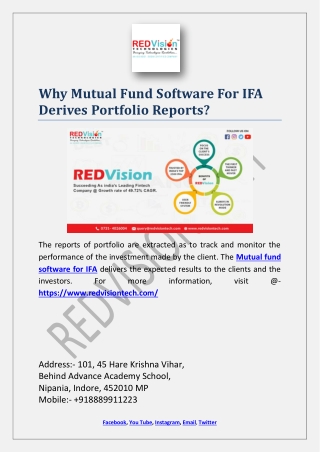 Why Mutual Fund Software For IFA Derives Portfolio Reports?