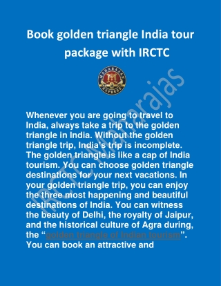 Book golden triangle India tour package with IRCTC