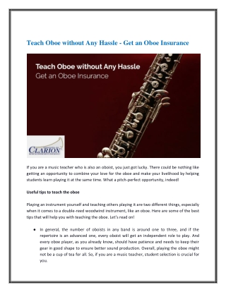 Teach Oboe without Any Hassle - Get an Oboe Insurance