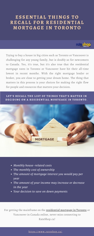 Essential Things to Recall for Residential Mortgage in Toronto
