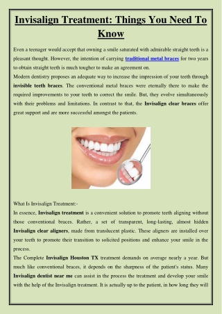 Invisalign Treatment: Things You Need To Know