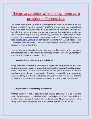 Things to consider when hiring home care provider in Connecticut