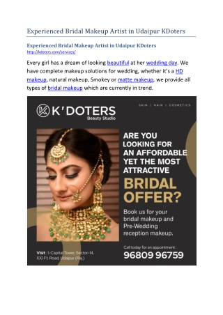 Experienced Bridal Makeup Artist in Udaipur KDoters