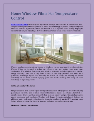 Home Window Films For Temperature Control