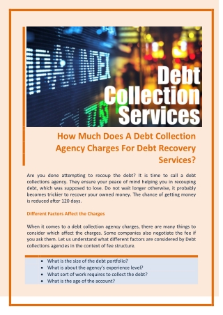 How Much Does A Debt Collection Agency Charges For Debt Recovery Services?