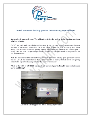 On-Lift automatic landing gear for Driver Hiring Improvement