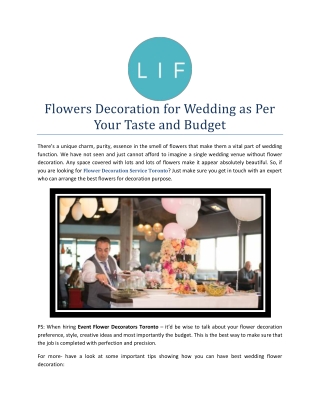 Flowers Decoration for Wedding as Per Your Taste and Budget