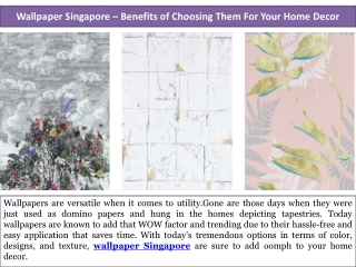 Wallpaper Singapore – Benefits of Choosing Them For Your Home Decor