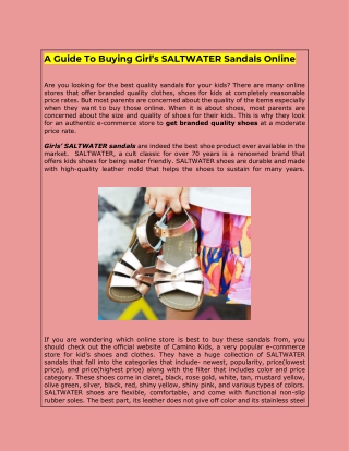 A Guide To Buying Girl’s SALTWATER Sandals Online