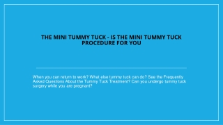 The Mini Tummy Tuck - Is the Mini Tummy Tuck Procedure For You