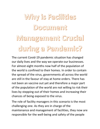 Why is Facilities Document Management Crucial during a Pandemic?