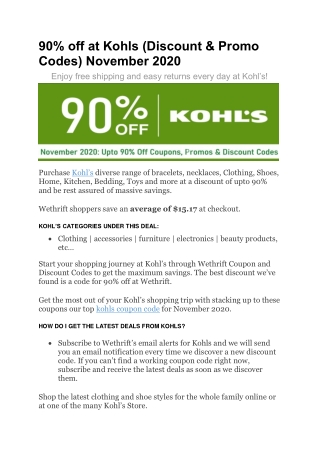 90% off at Kohls (Discount & Promo Codes) November 2020