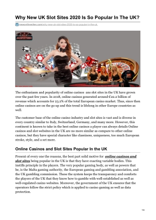 Why New UK Slot Sites 2020 Is So Popular In The UK?