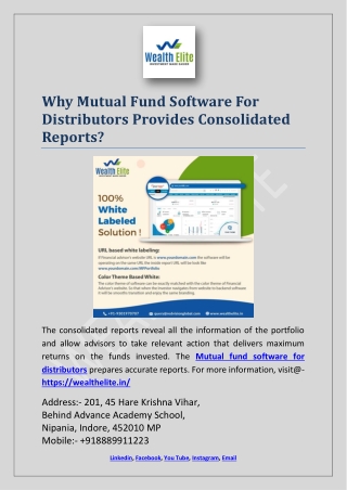 Why Mutual Fund Software For Distributors Provides Consolidated Reports?