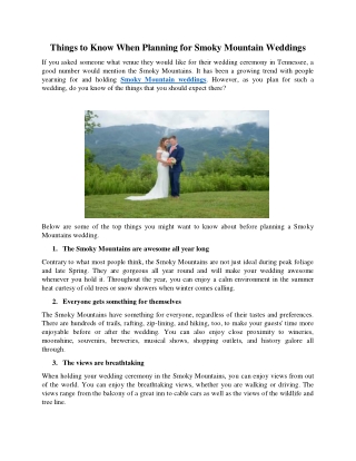 Things to Know When Planning for Smoky Mountain Weddings