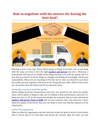 How to negotiate with the movers for having the best deal?