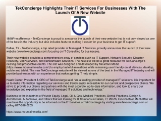 TekConcierge Highlights Their IT Services For Businesses With The Launch Of A New Website