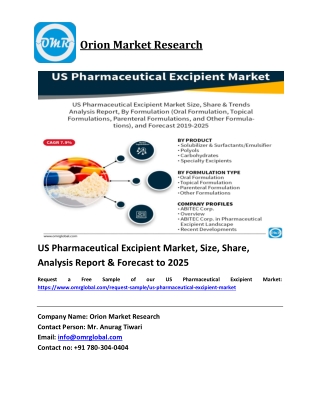 US Pharmaceutical Excipient Market Trends, Size, Competitive Analysis and Forecast 2019-2025