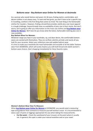 Bottoms wear - Buy Bottom wear Online for Women at desimode