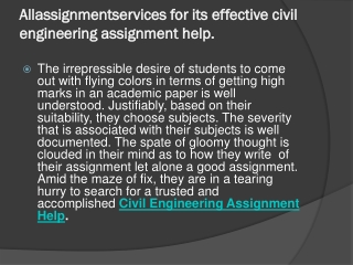 Allassignmentservices for its effective civil engineering assignment help.