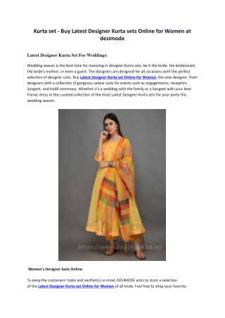 Kurta set - Buy Latest Designer Kurta sets Online for Women at desimode