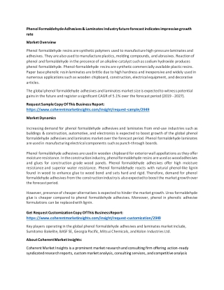 Phenol Formaldehyde Adhesives & Laminates Industry future forecast indicates impressive growth rate