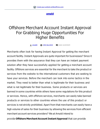 Offshore Merchant Account Instant Approval