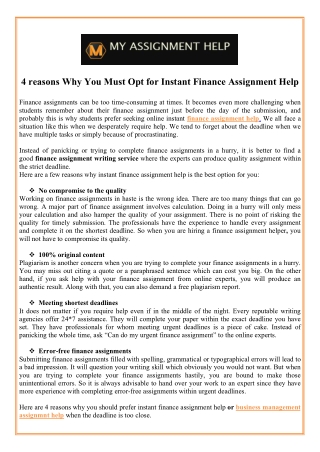 4 reasons Why You Must Opt for Instant Finance Assignment Help